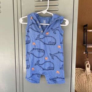 Carter's Blue Whale Print One Piece romper with hood